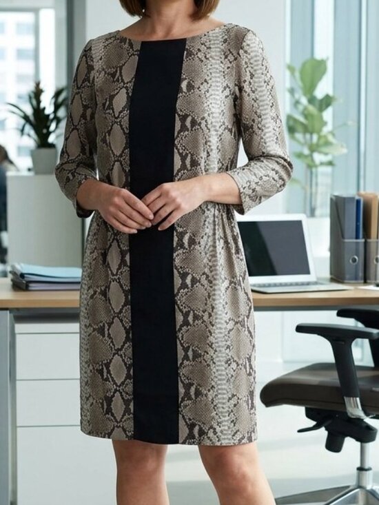 Zara Dresses & Skirts - Zara Woman Snakeskin Print Pull-on Dress 3/4 Sleeves Size 5 Elasticized Waist